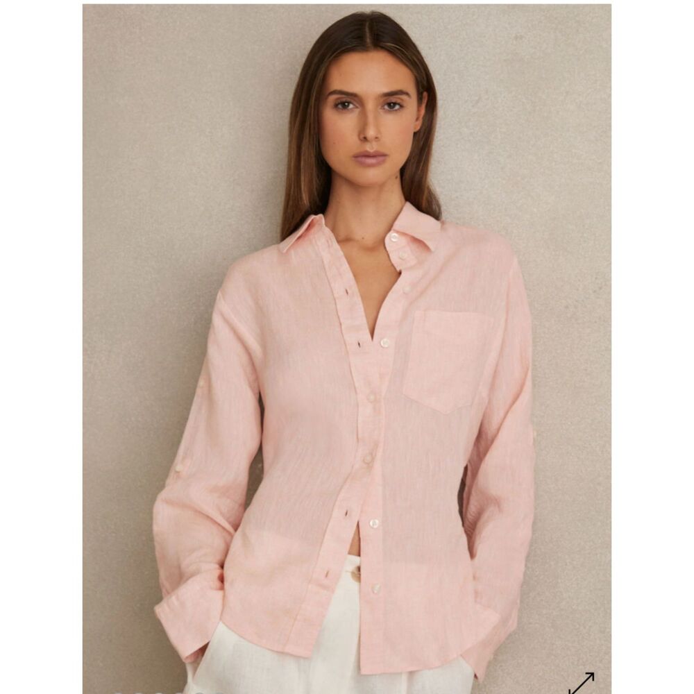 Reiss NWT 100% Linen Oversized Button-Down Blouse - Minimalist Coastal - Size 8 - Picture 4 of 6
